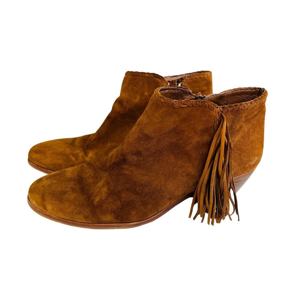 Sam Edleman Fringe 8.5 Booties Brown Leather Anthropologie Chic Boho Saddle Cute